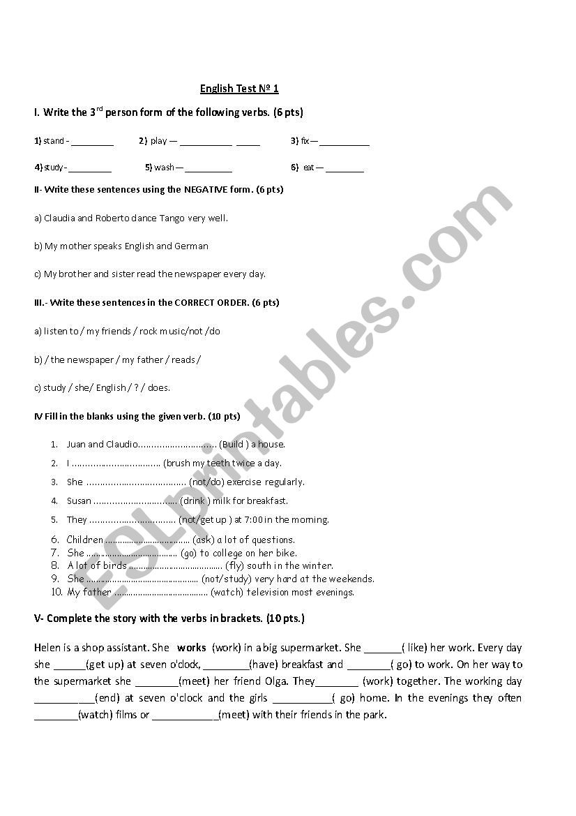 Simple present worksheet worksheet
