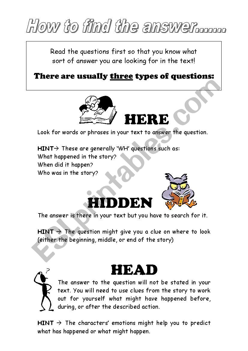 3Hs reading comprehension worksheet