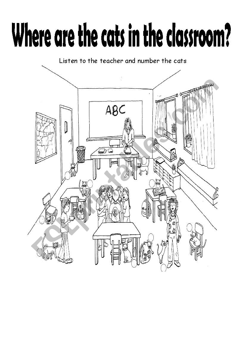 Where are the cats? (in the classroom - preposirions)