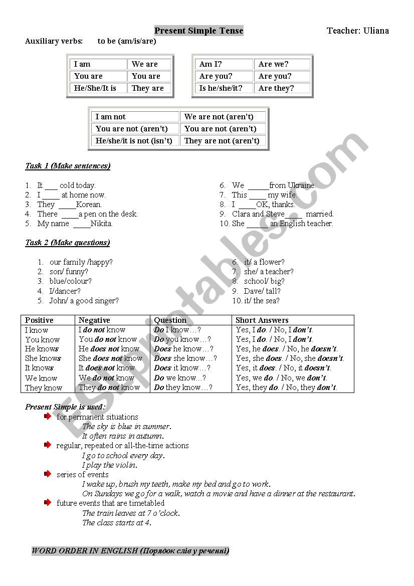 Present Simple worksheet