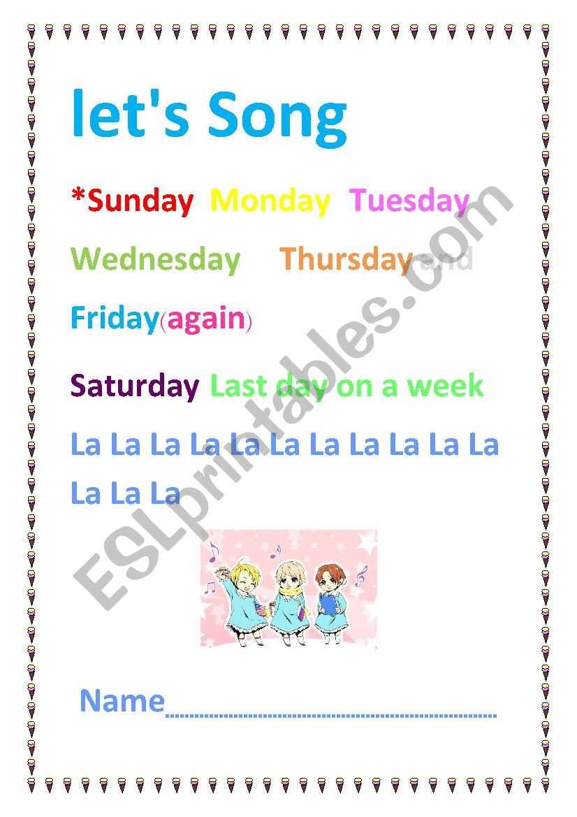 sing a song worksheet