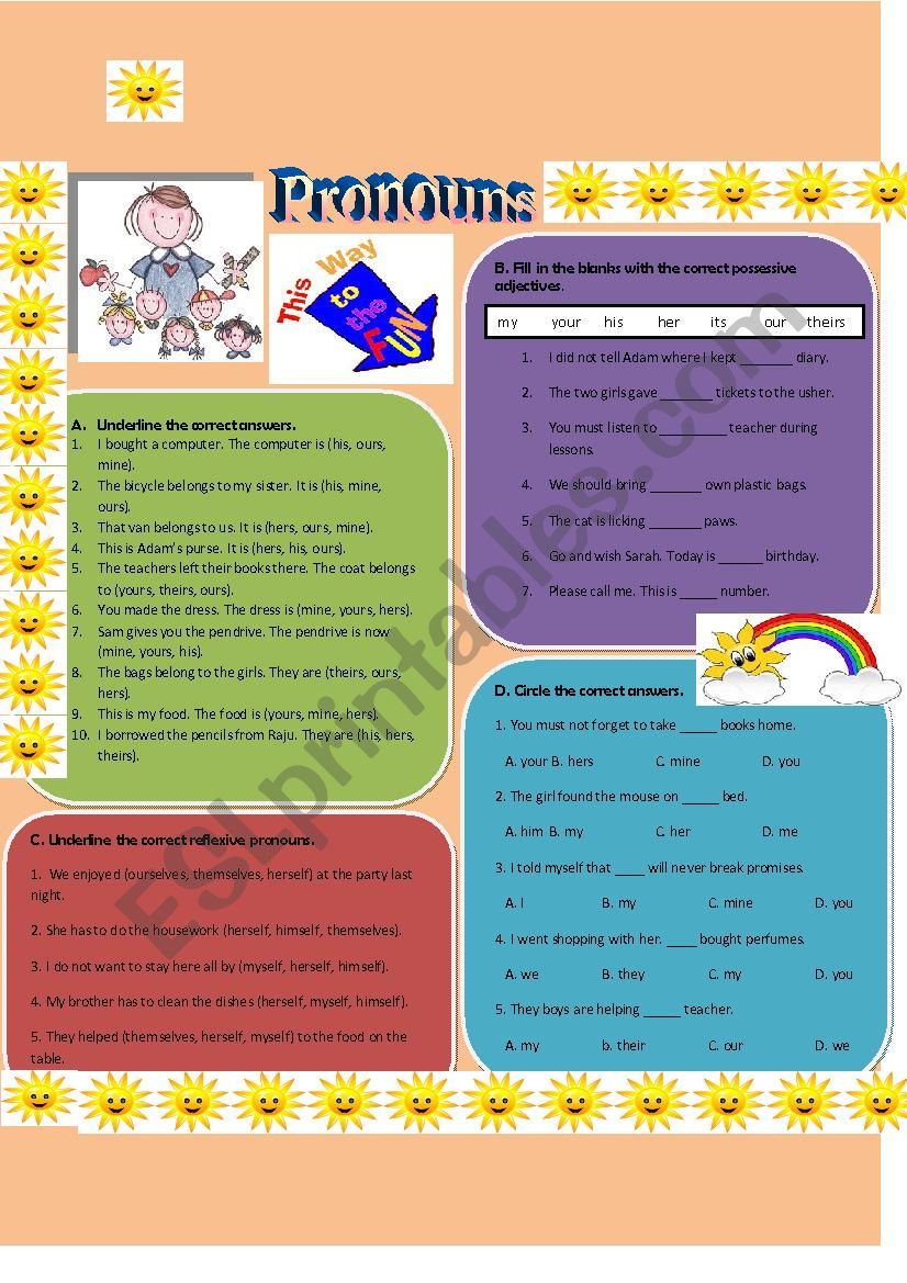 Pronouns (4 activities in one page)