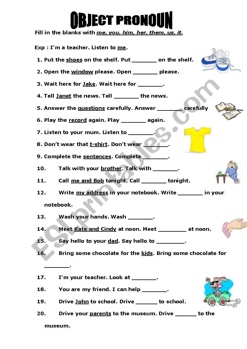 Object Pronoun Worksheet Esl