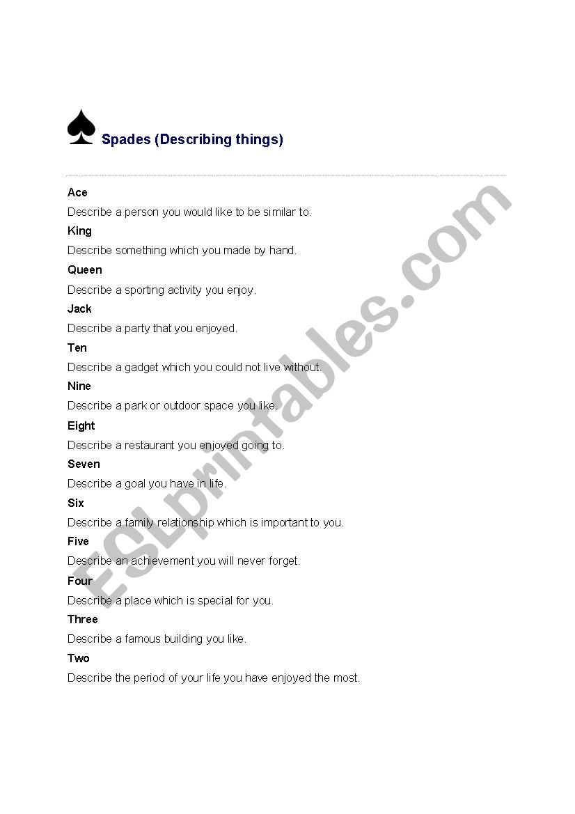 IELTS Speaking Card Game worksheet