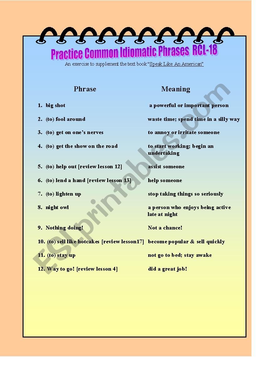 Practice Common Idiomatic Phrases RCL-18