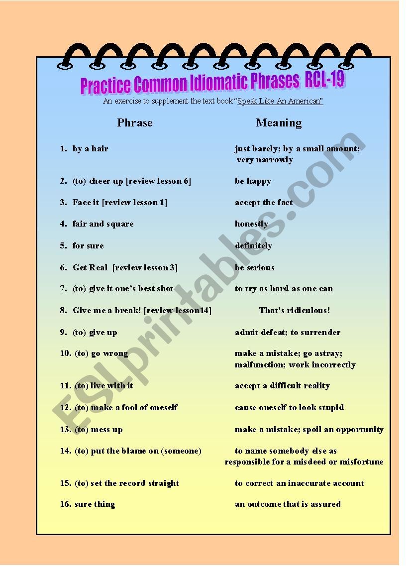 Practice Common Idiomatic Phrases RCL-19
