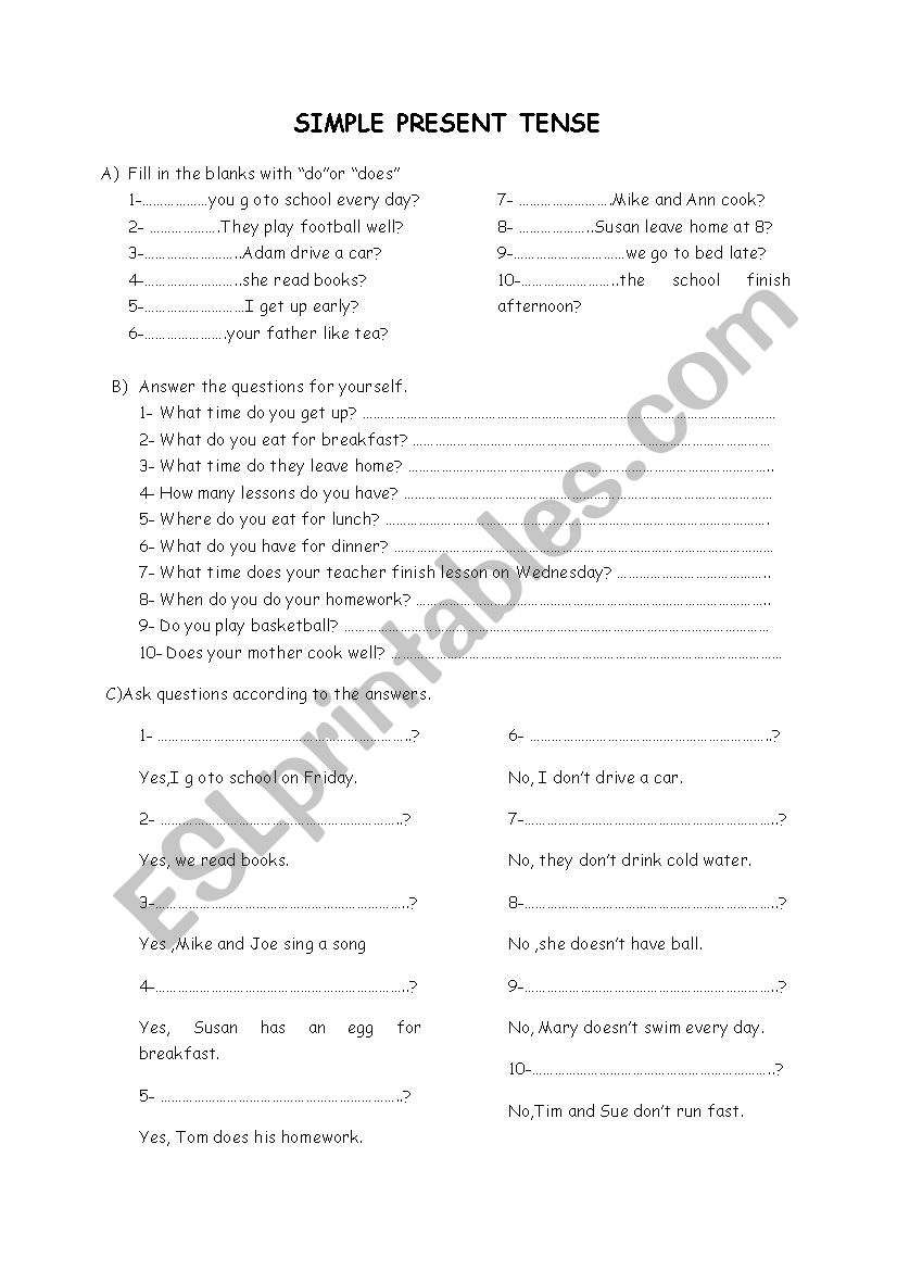 simple present tense worksheet