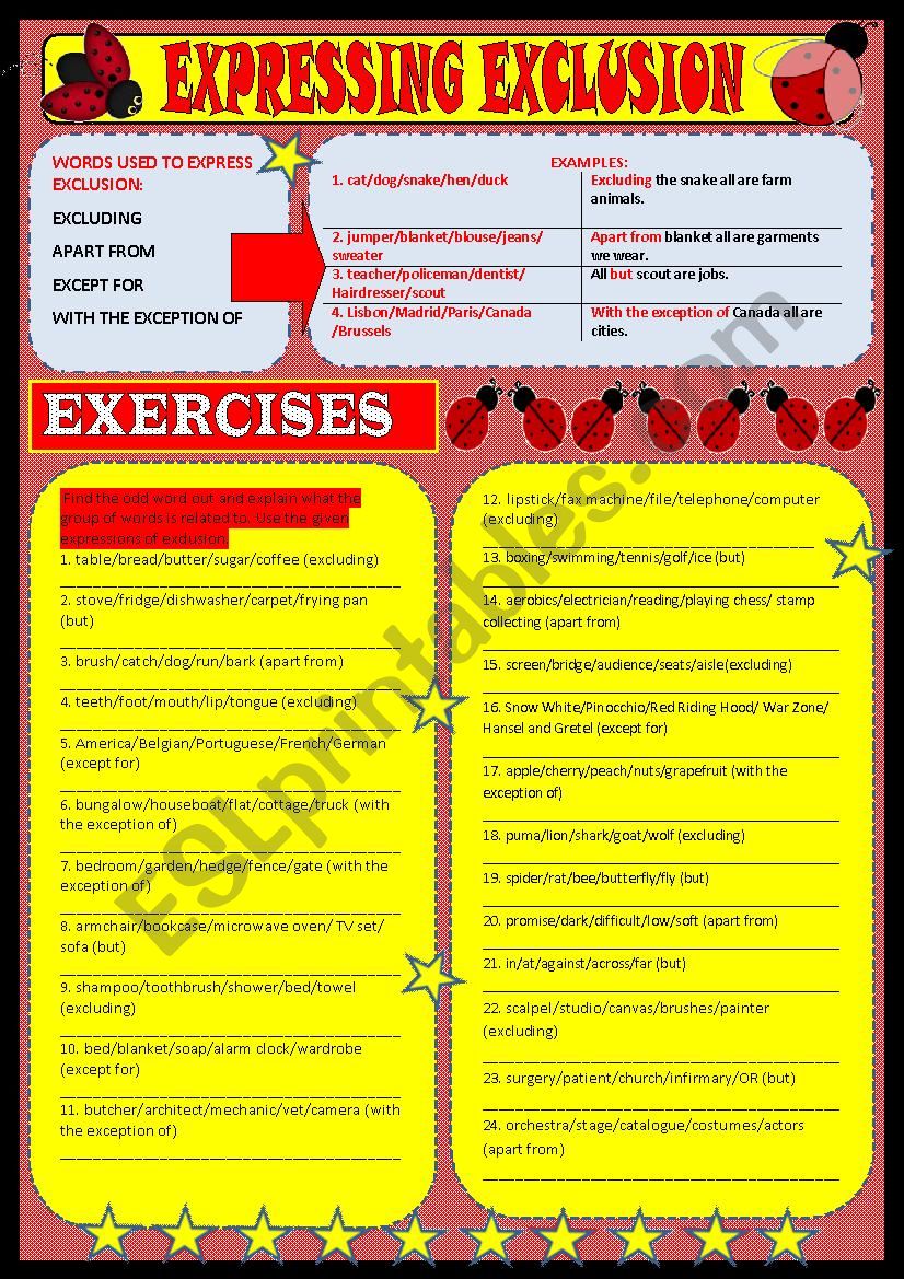 Expressing Exclusion worksheet