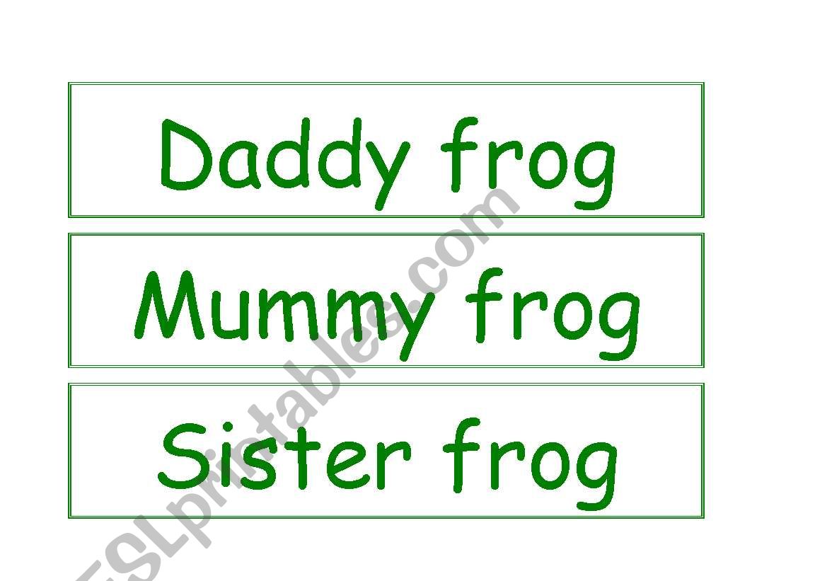 Frog Family word flashcards worksheet