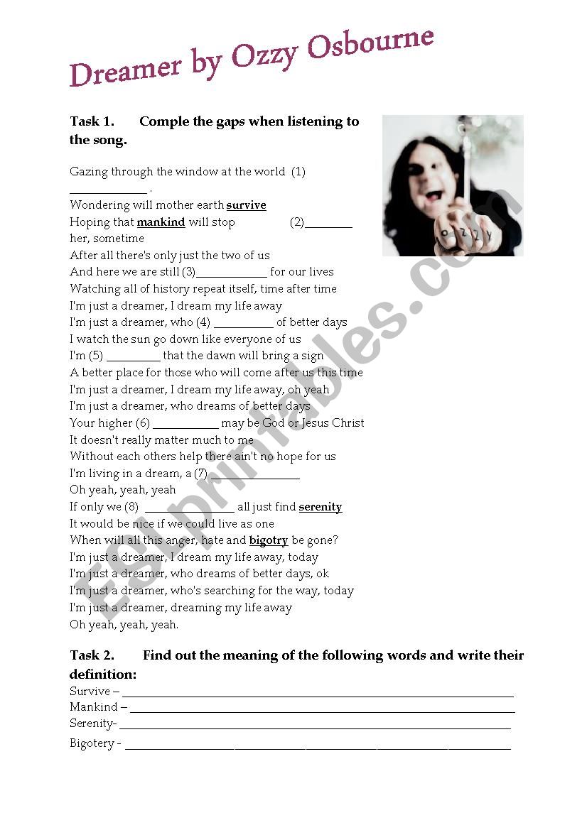 Ozzy Osbourne- Dreamer worksheet