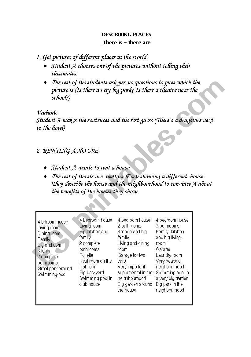 Places worksheet