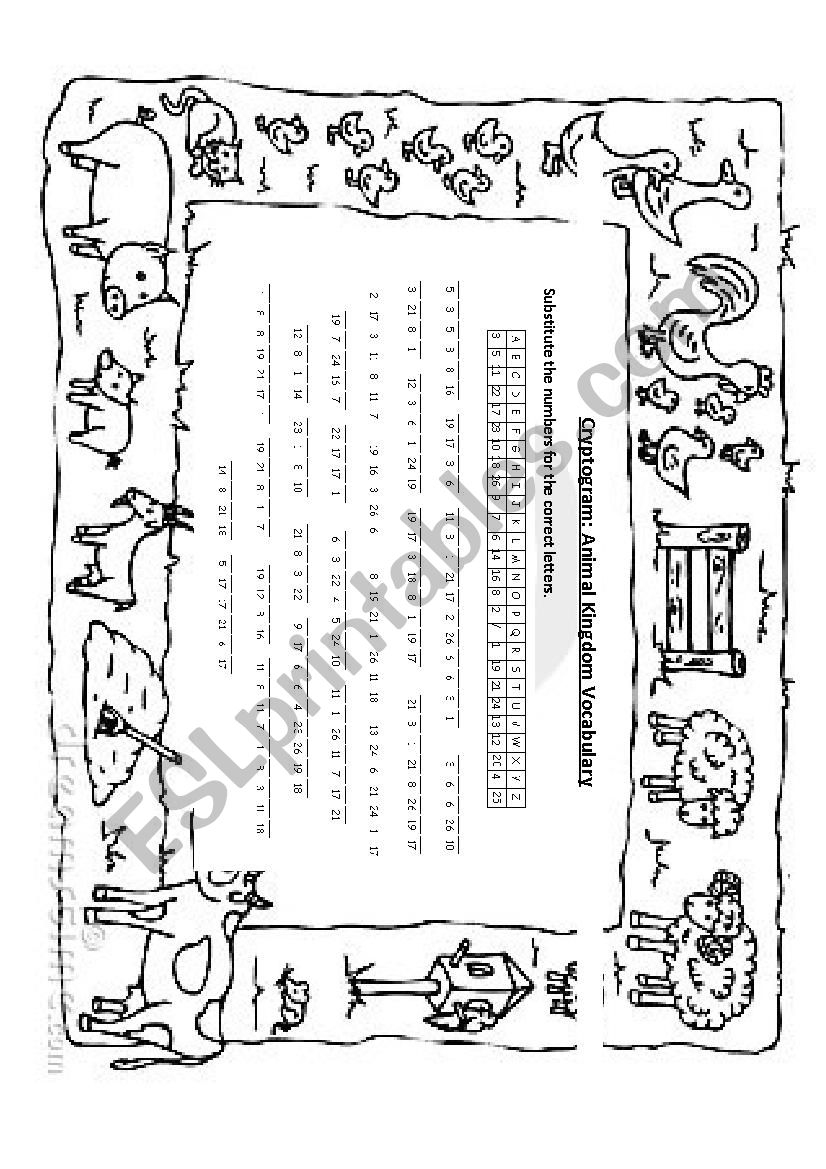 Animals cryptogram worksheet