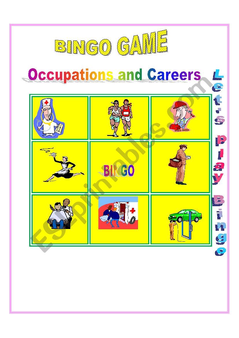 BINGO ON OCCUPATIONS worksheet