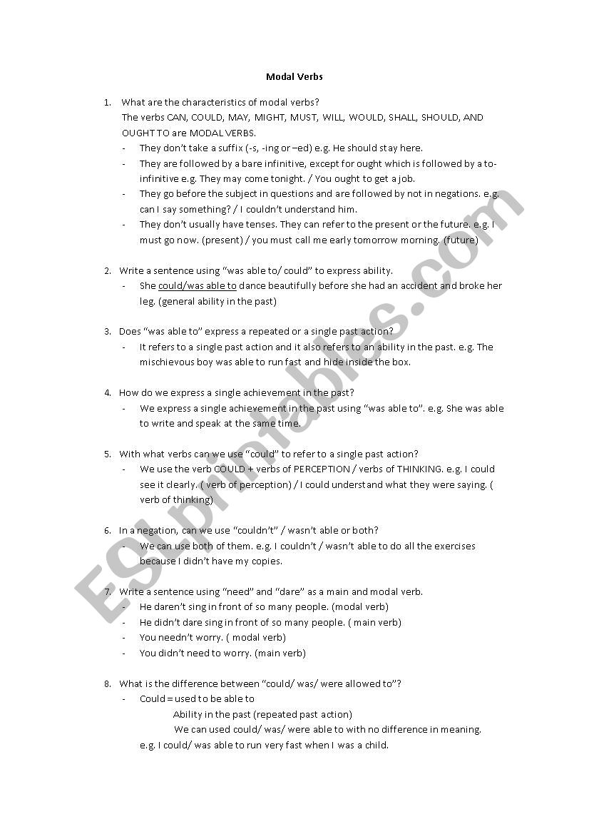 Modal Verbs worksheet