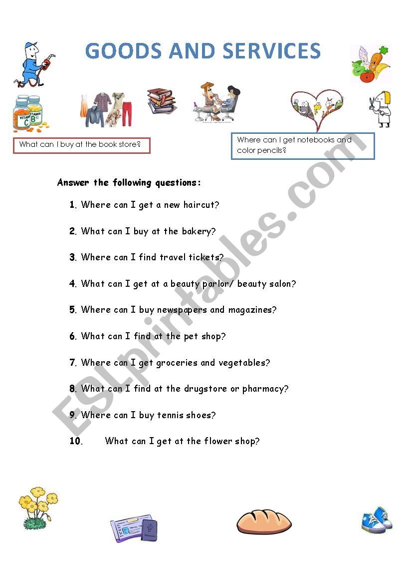 Goods and services worksheet