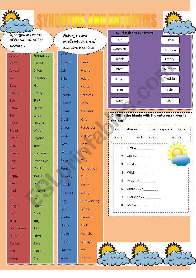 SYNONYMS & ANTONYMS (Vocabulary + exercise)