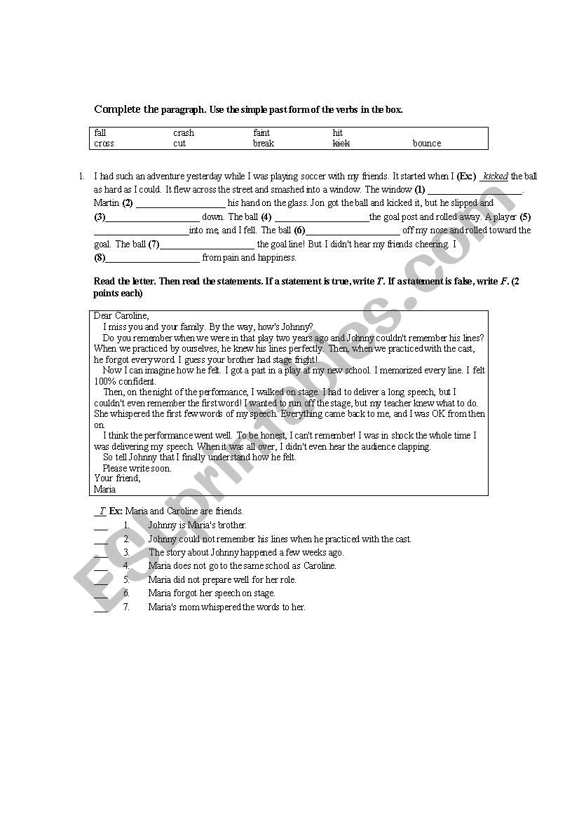 PAST TENSE EXERCISE FILLING GAP AND COMPREHESION