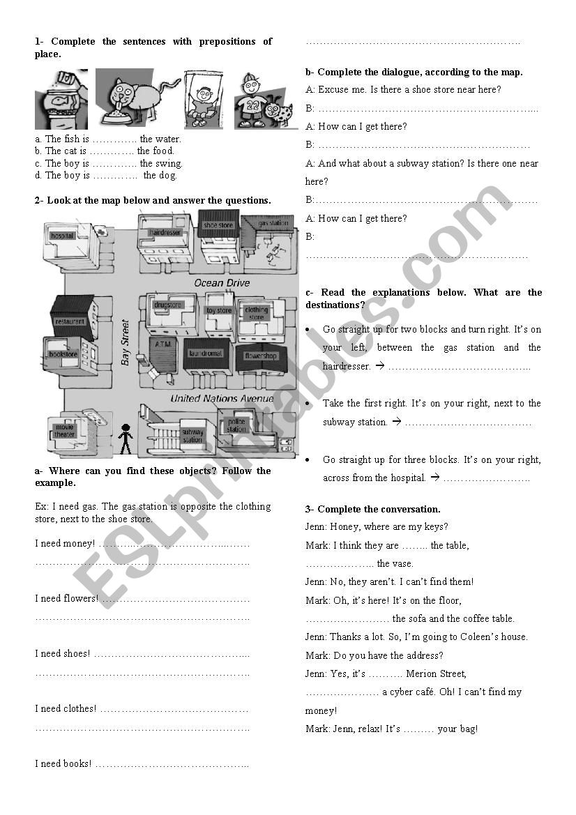 Prepositions of place and directions