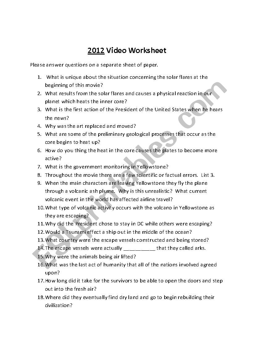 2012 film worksheet worksheet