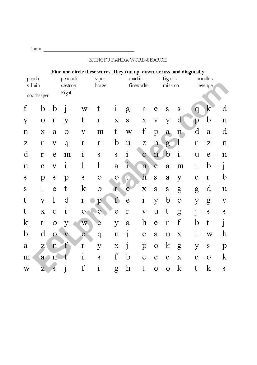 KUNGFU PANDA 2 WORD-SEARCH worksheet