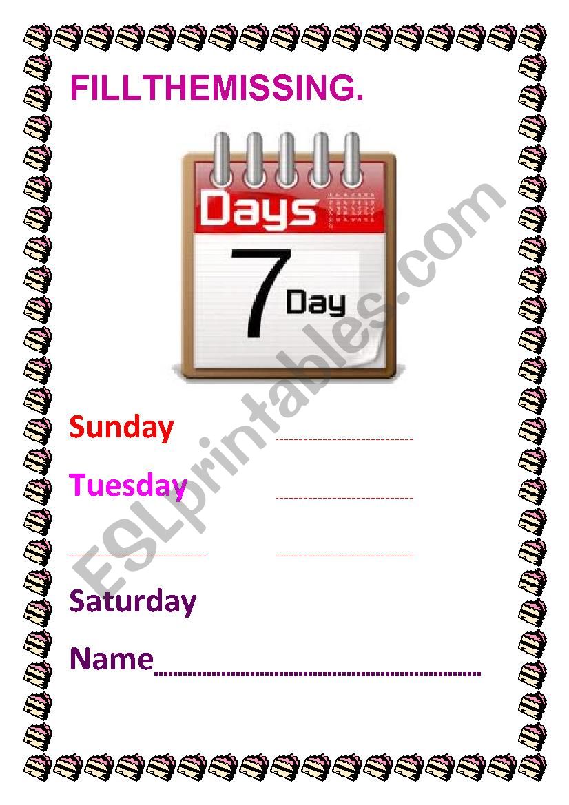 sevenday in a week worksheet