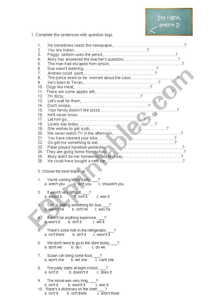 Tag Questions worksheet