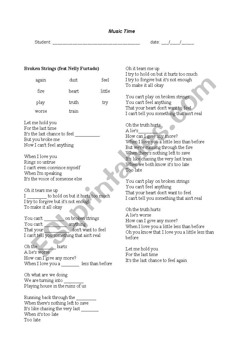 Broken Strings worksheet