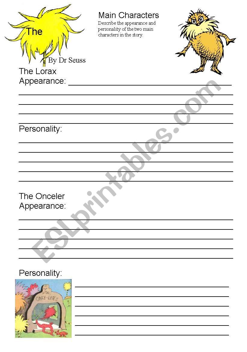 The Lorax Writing Worksheet worksheet