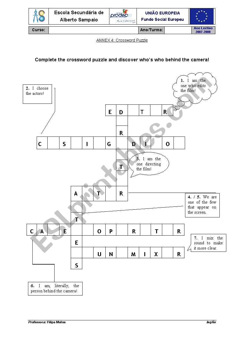 Crossword puzzle worksheet