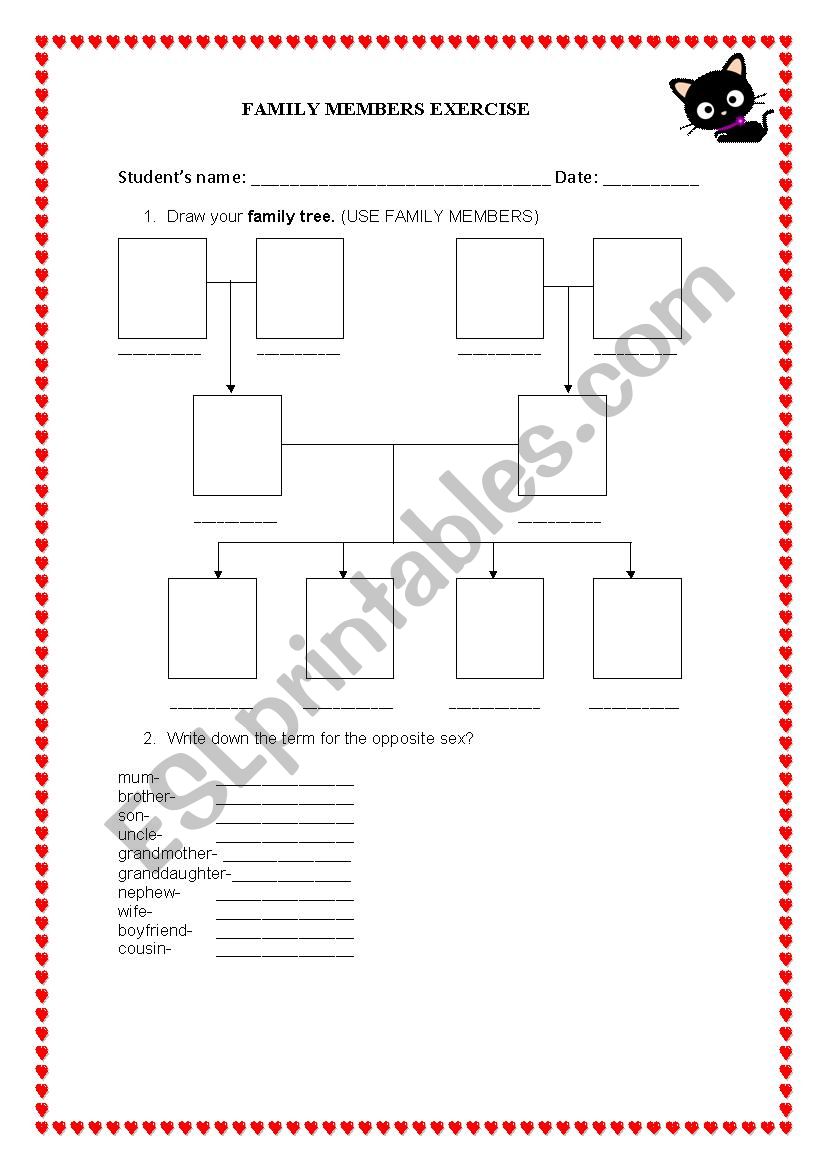 Family members worksheet