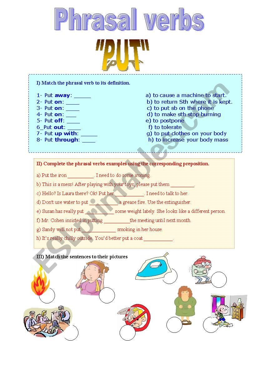 Phrasal verb with PUT worksheet
