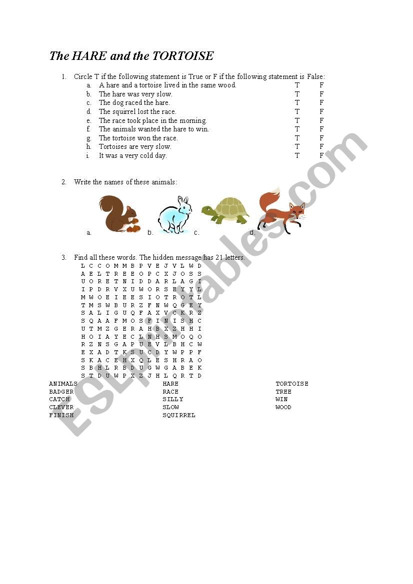 The Hare and the Tortoise - ESL worksheet by terry.nova