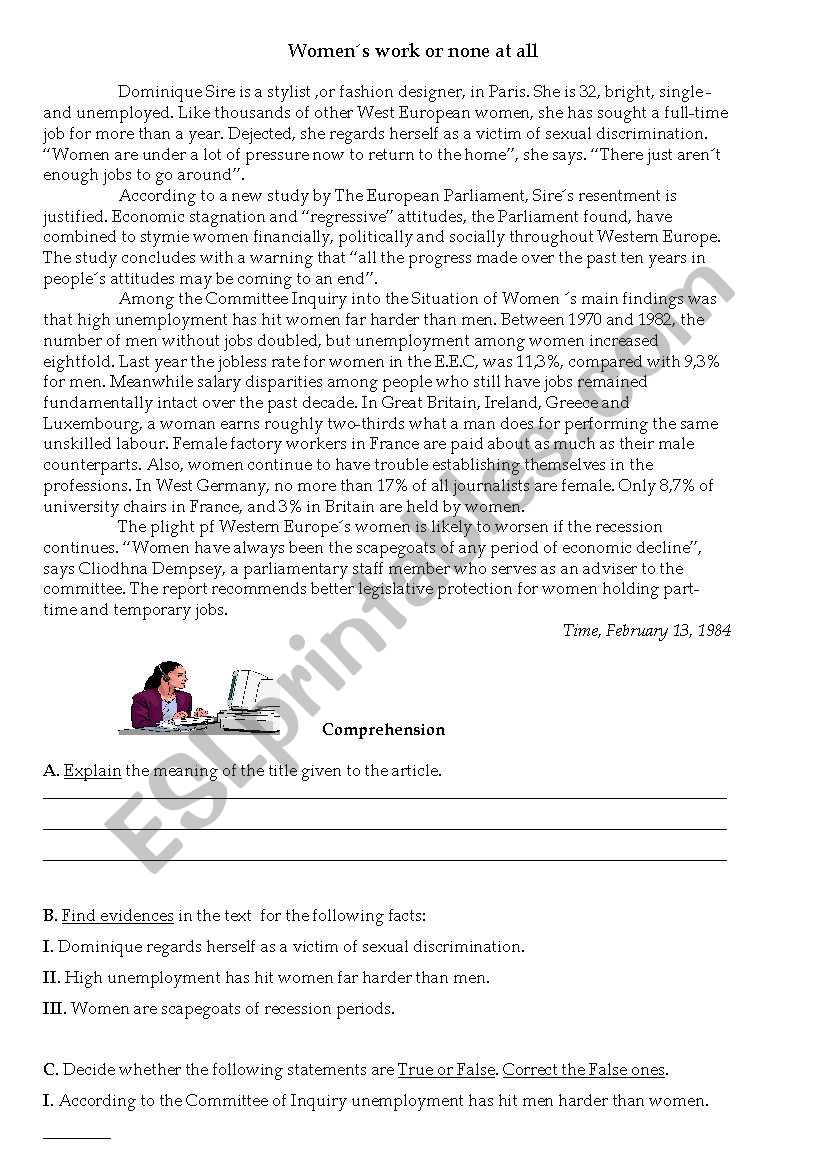 Womens Work worksheet