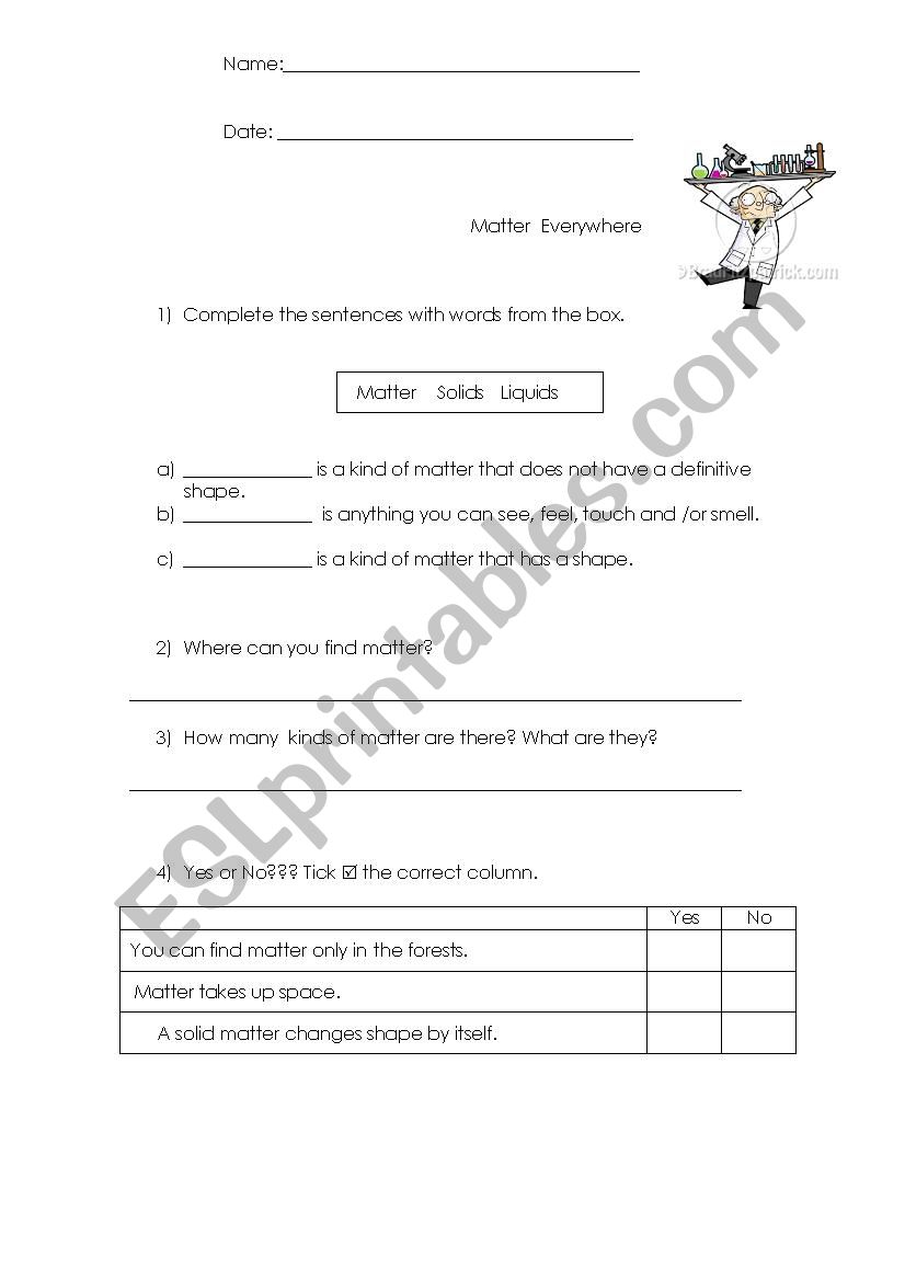 States of Matter worksheet