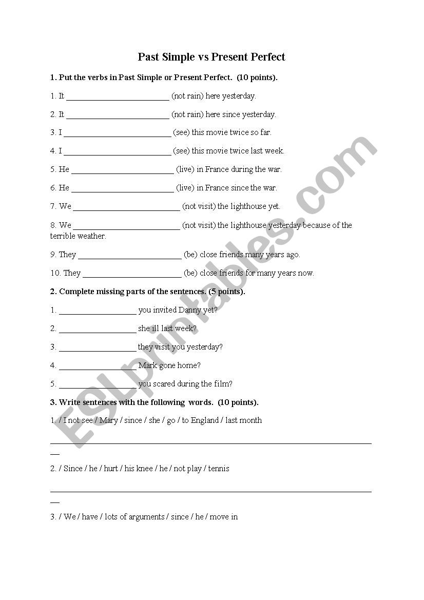 PAST SIMPLE/ PRESENT PERFECT worksheet