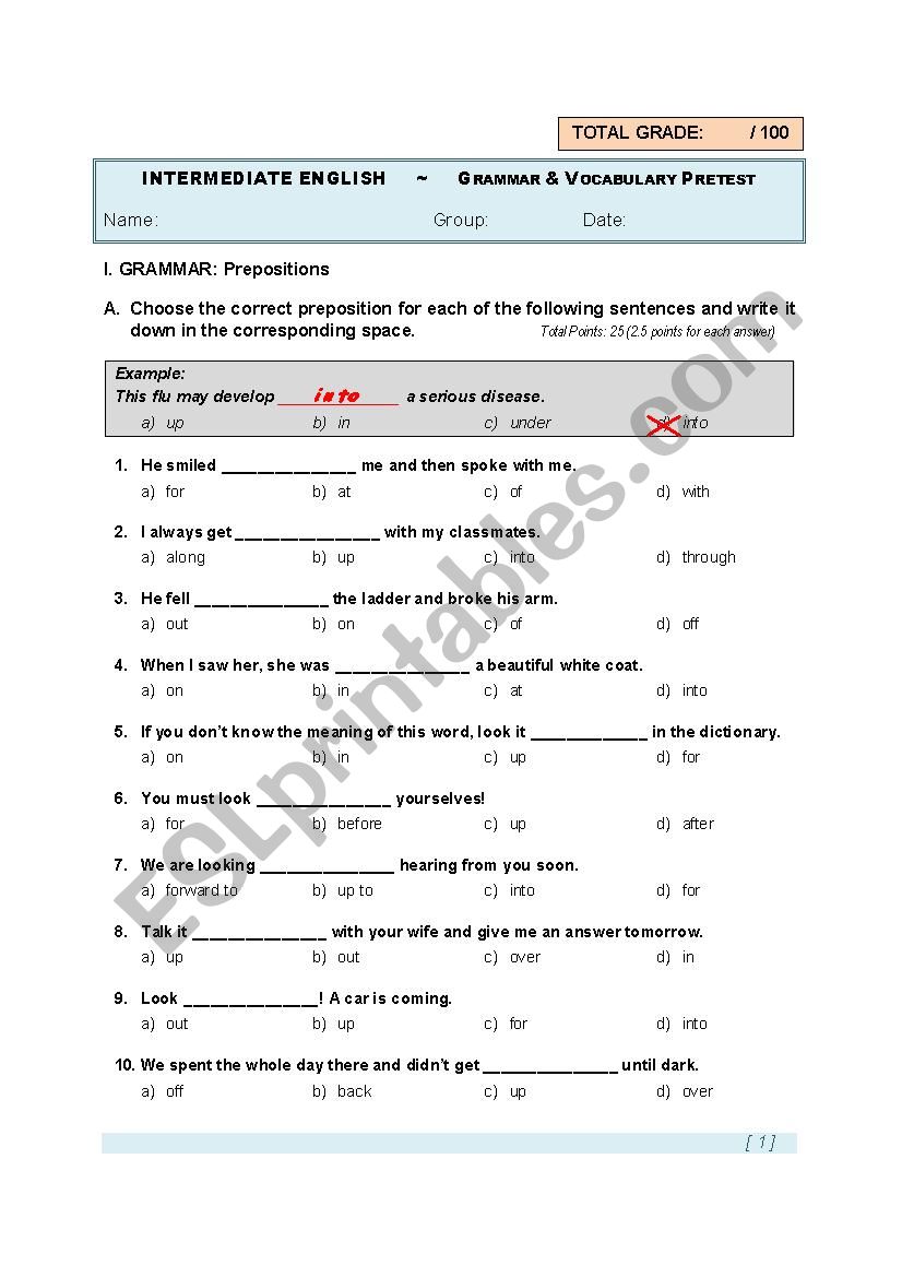 Prepositions, Homophones & Minimal Pairs