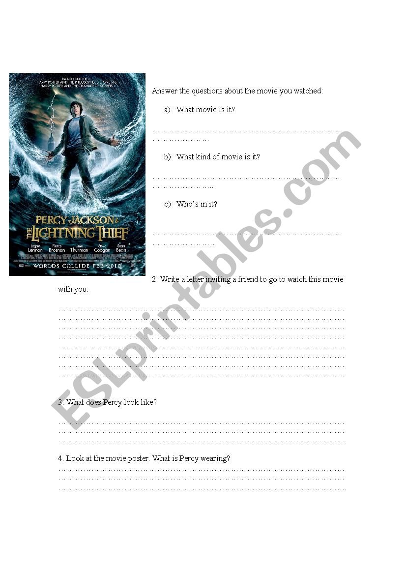 Percy Jackson Movie worksheet