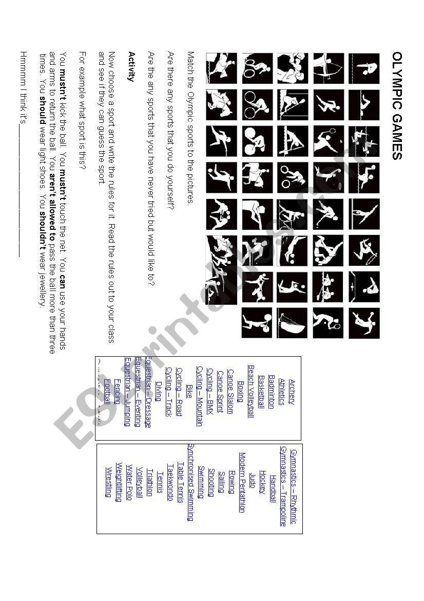 Olympic Sports Worksheet worksheet