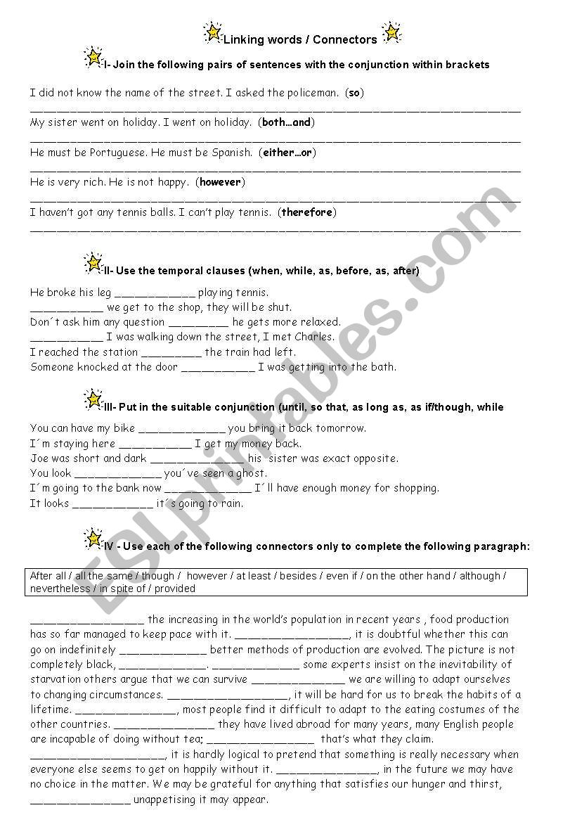 Linking words/connectors worksheet