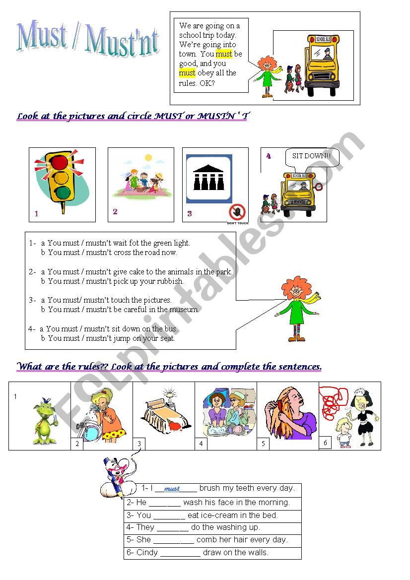 must / musnÂ´t worksheet