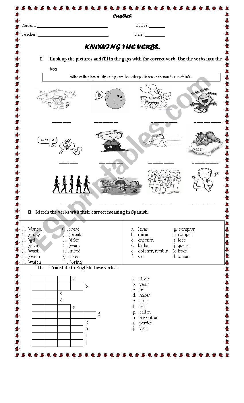 Verbs  worksheet