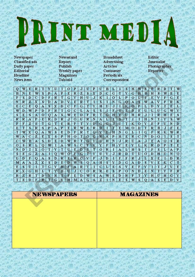 Print Media worksheet