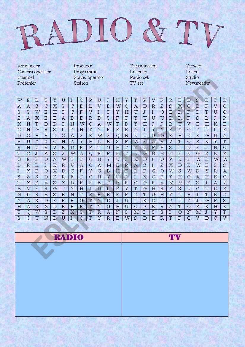 Radio and TV worksheet