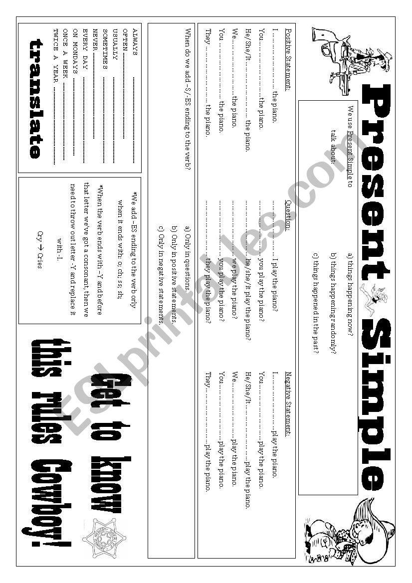 Present Simple, 3 pages, explanation plus exercises