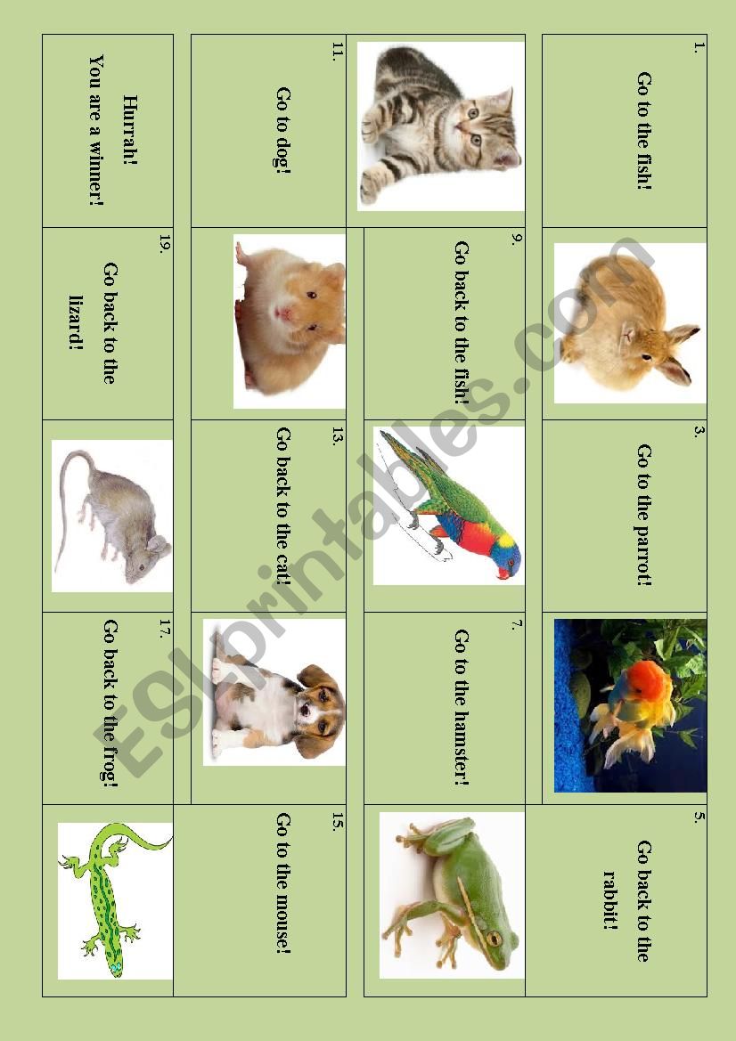 Pets game worksheet