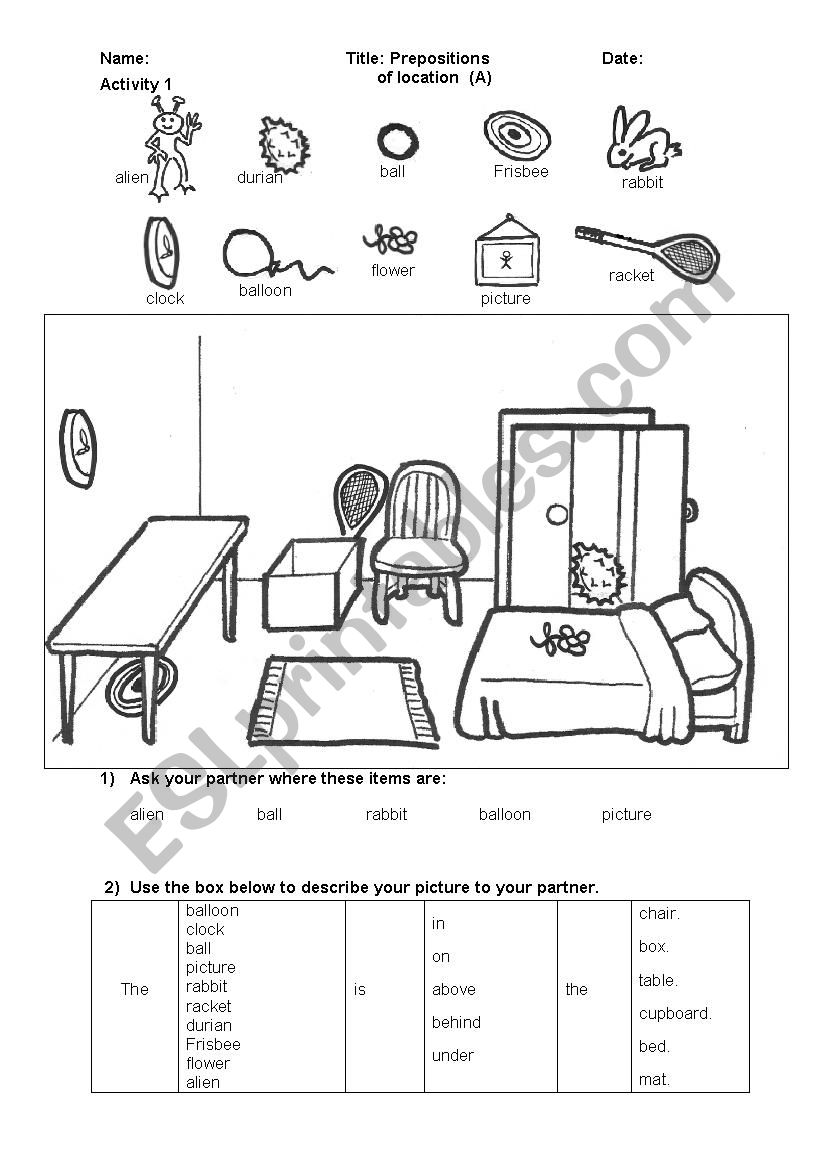 Information gap - prepositions in the bedroom