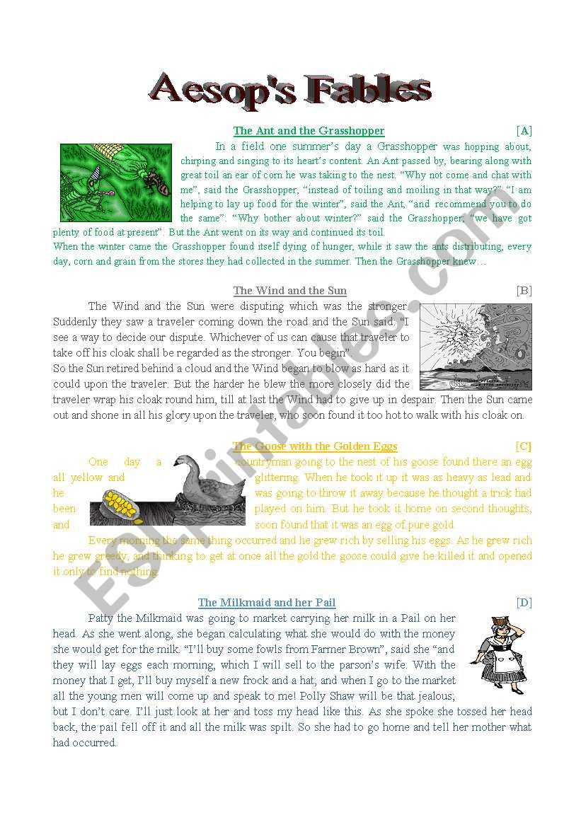 Aesop Fables worksheet