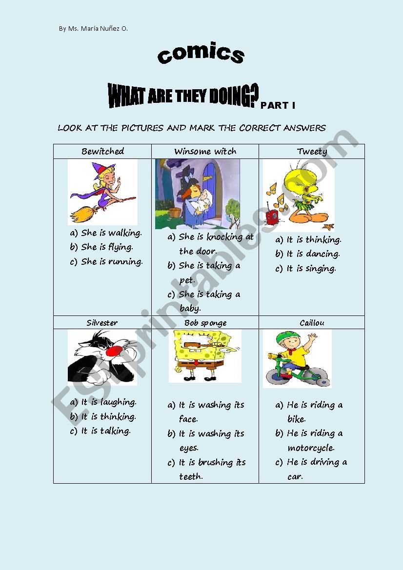 Worksheet comics What are they doing? Part I