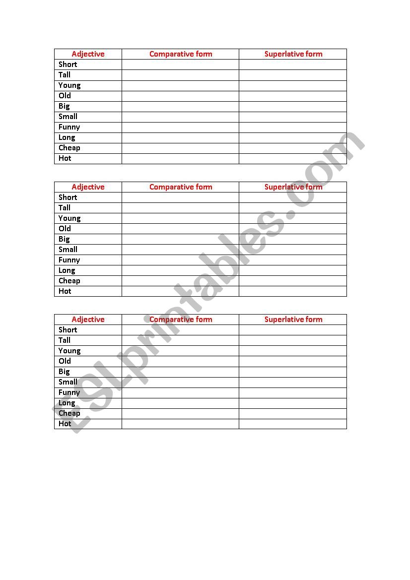 comparative and superlative worksheet