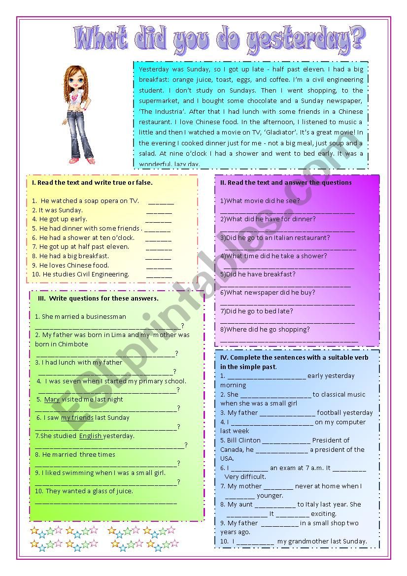 What did you do yesterday? worksheet